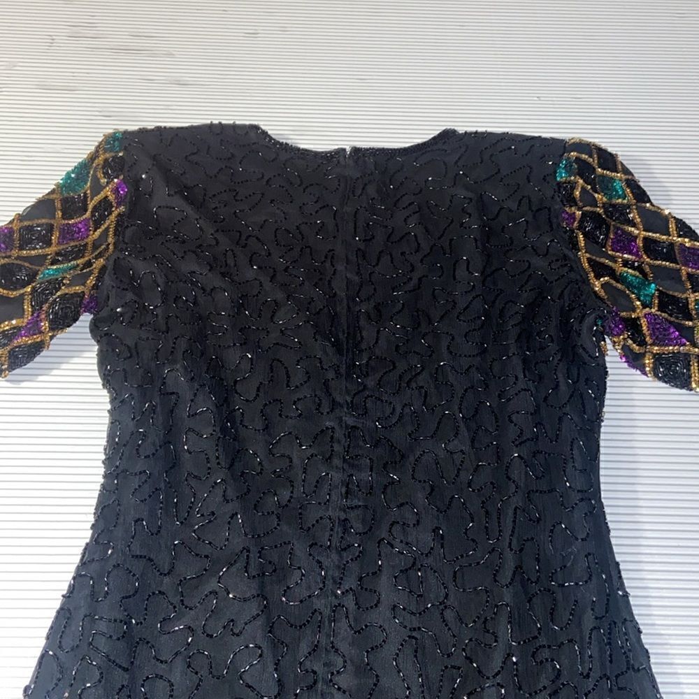 Vintage 80s Laurence Kazar Beautiful Silk Beaded and Sequins dress PM - Picture 9 of 10